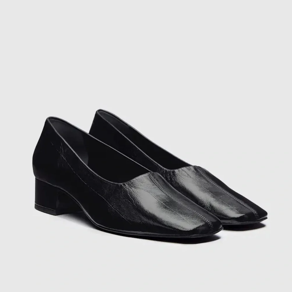 NEW Reformation Inez Black Leather Block Heel Pump 35mm Heel, sz 7.5 - Picture 4 of 13
